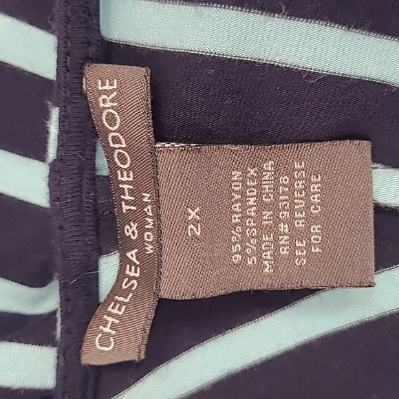 Chelsea & Theodore SZ 2X Dress Blue Chevron Stretch Summer Knee Length TINY FLAW - Picture 5 of 6